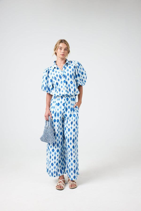Culotte Linen Pants - Hamptons Print