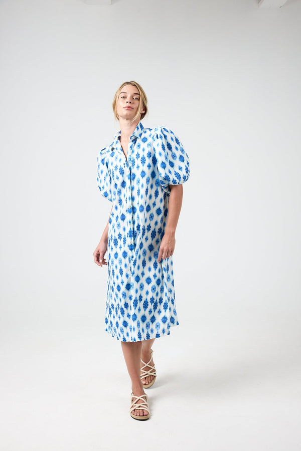 Angel Linen Dress - Hamptons Print