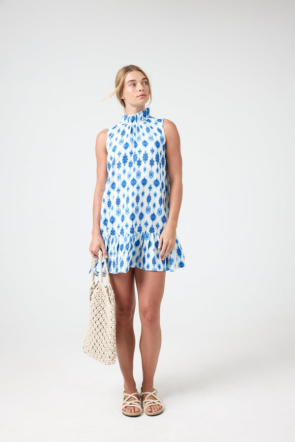 Daisy Short Linen Dress - Hamptons Print