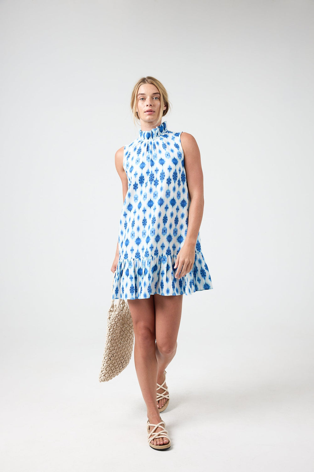 Daisy Short Linen Dress - Hamptons Print