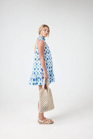 Daisy Short Linen Dress - Hamptons Print