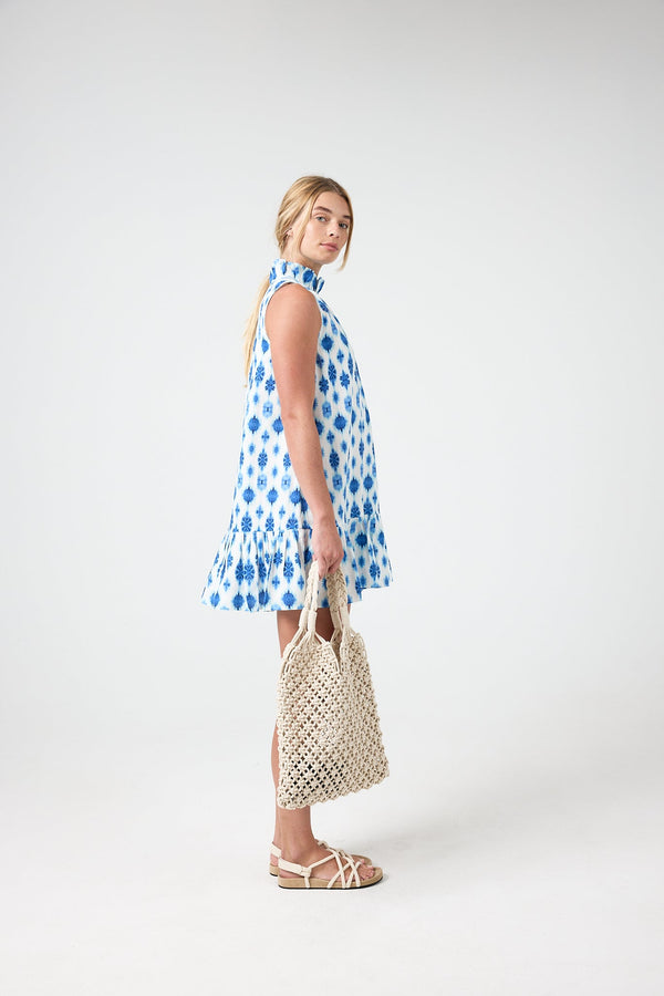 Daisy Short Linen Dress - Hamptons Print