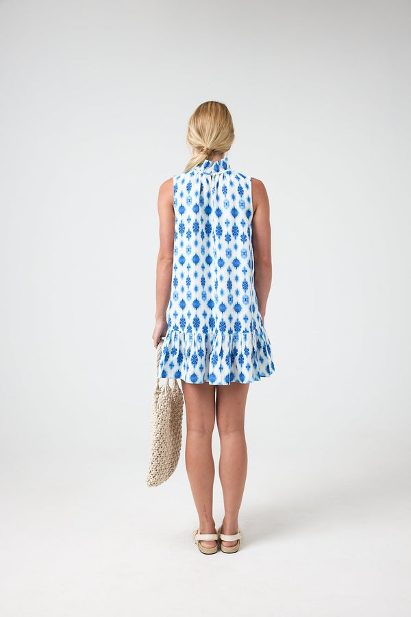 Daisy Short Linen Dress - Hamptons Print