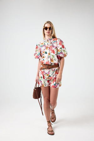 Frida Linen Shorts - Full Bloom Print