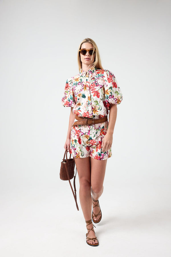 Frida Linen Shorts - Full Bloom Print