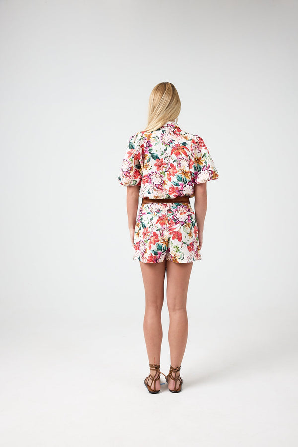 Frida Linen Shorts - Full Bloom Print