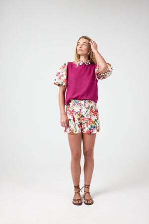 Frida Linen Shorts - Full Bloom Print