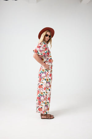 Culotte Linen Pants - Full Bloom Print