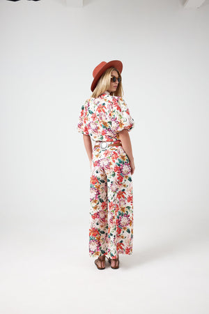 Culotte Linen Pants - Full Bloom Print
