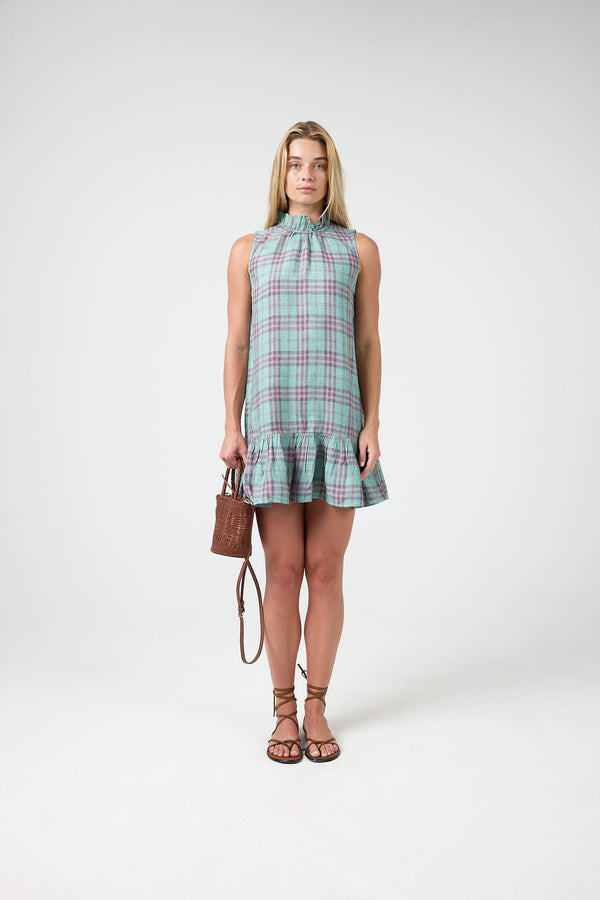 Daisy Short Linen Dress - Palma Checks