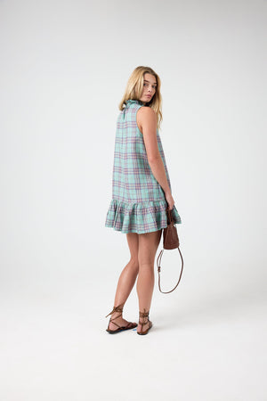 Daisy Short Linen Dress - Palma Checks