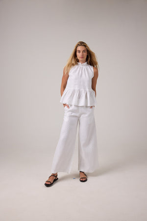 Cape Linen Pants - White with Silver