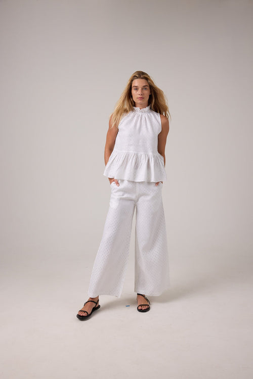 Cape Linen Pants - White with Silver