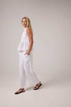Cape Linen Pants - White with Silver