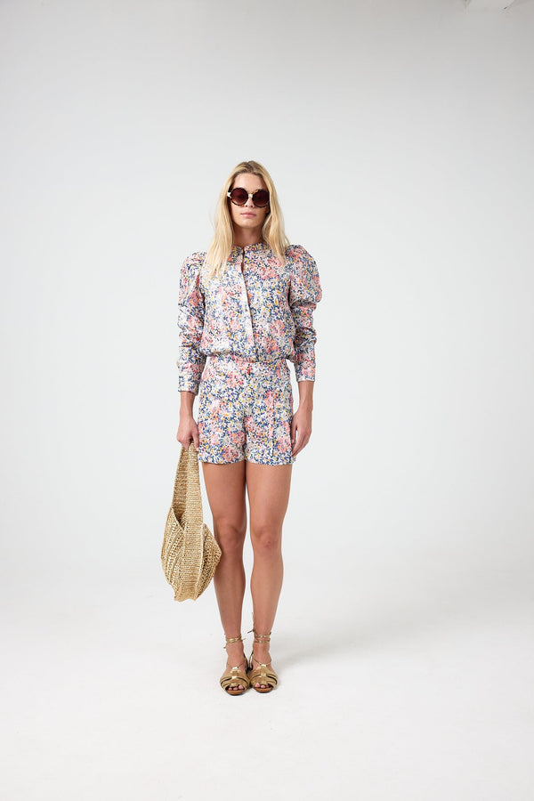 Frida Metallic Linen Shorts - Florece Print