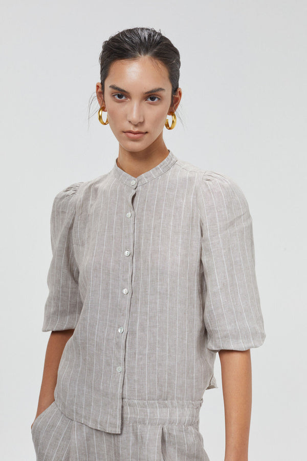 Meknes Linen Shirt - Beige Stripes