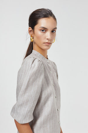 Meknes Linen Shirt - Beige Stripes
