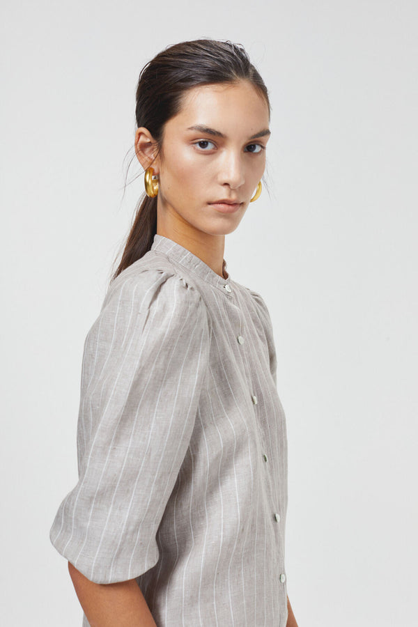 Meknes Linen Shirt - Beige Stripes