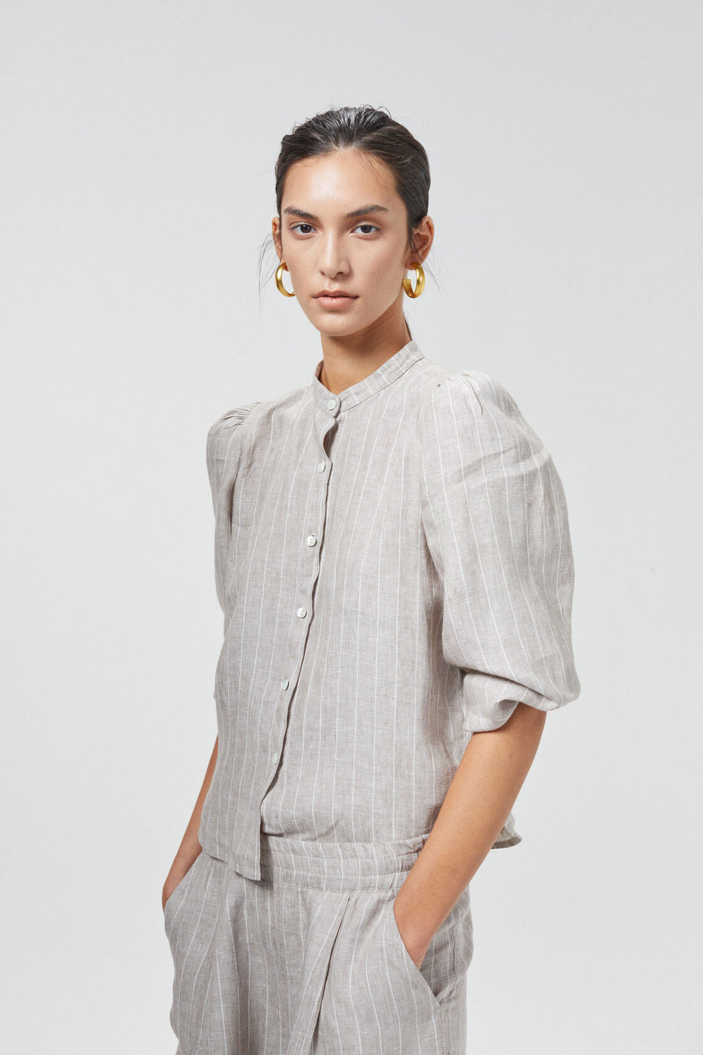 Meknes Linen Shirt - Beige Stripes