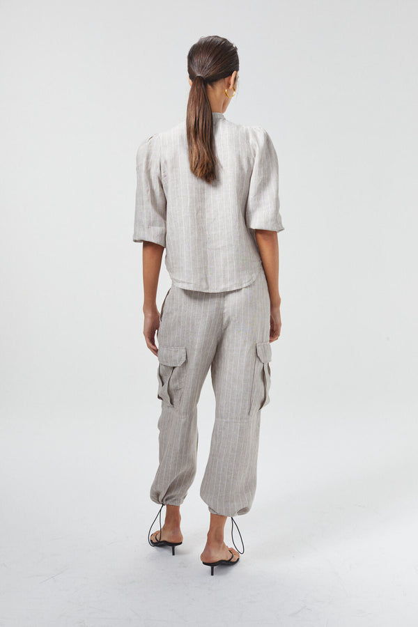 Meknes Linen Shirt - Beige Stripes