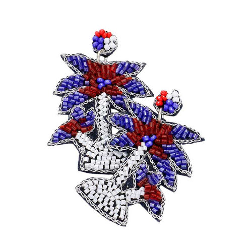 Felt Back American USA Flag Palm Tree Beaded Dangle Earrings
