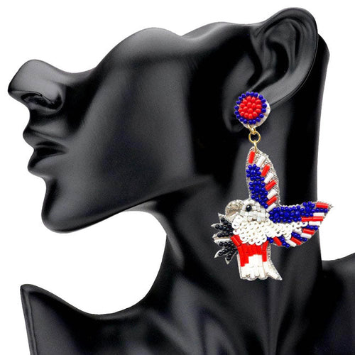 Felt Back Sequin Beaded Eagle Link Dangle Earrings