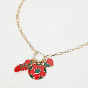 Portugal Soccer Ball Shoe Heart Charm Toggle Pendant Paperclip Chain Necklace