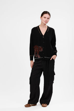 Cardigan Snow Leopard Black