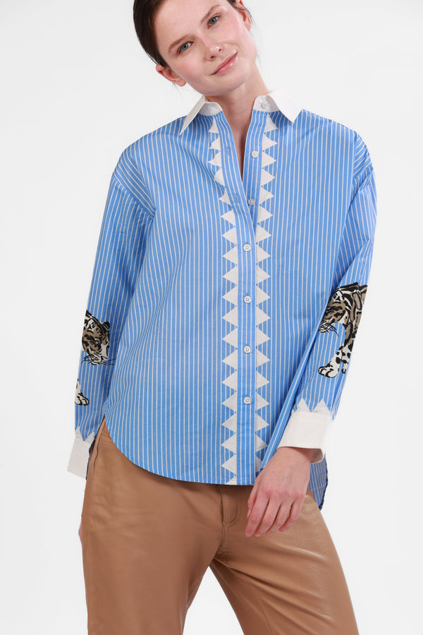 Poplin Shirt Snow Leopard Light Blue