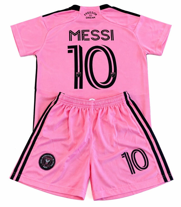 Lionel Messi Miami Home Kids Soccer Jersey Pink Set Football Youth Toddler