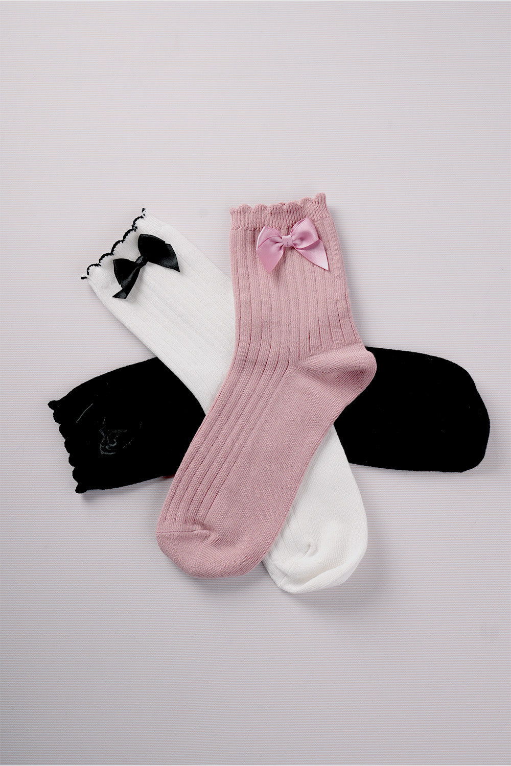 Side Bow Detail Ribbed Crew Socks