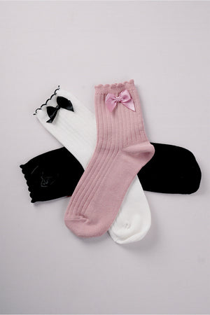 Side Bow Detail Ribbed Crew Socks