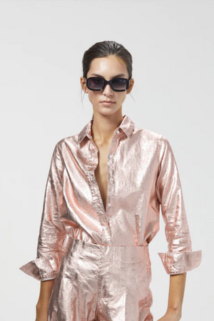 San Marino Metallic Linen Shirt - Peach Fuzz