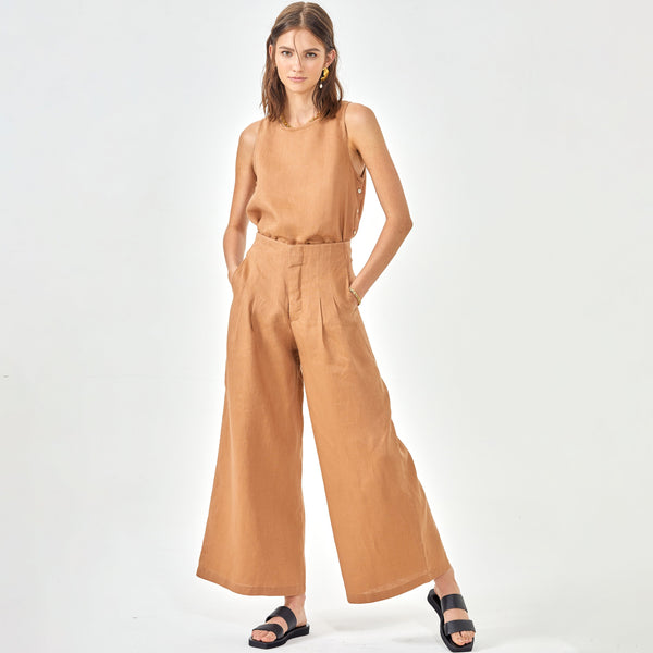 Culotte Linen Pants - Camel