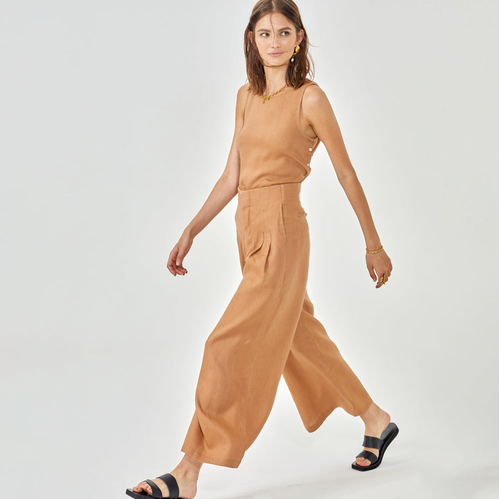 Culotte Linen Pants - Camel