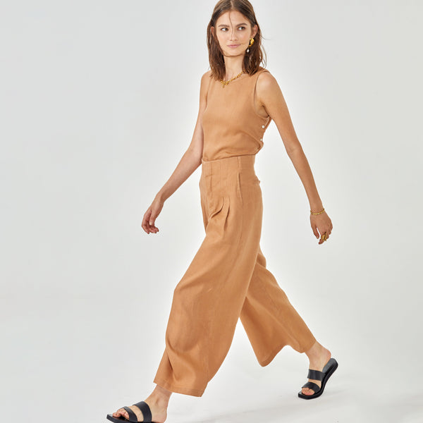 Culotte Linen Pants - Camel