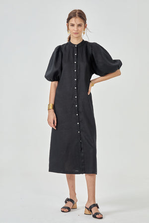 Bubble Linen Dress - Black
