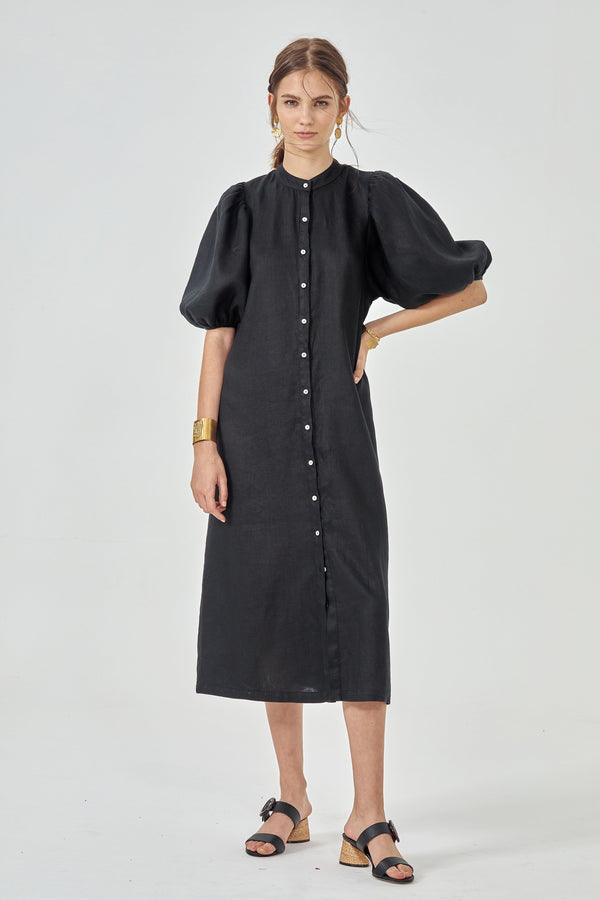 Bubble Linen Dress - Black