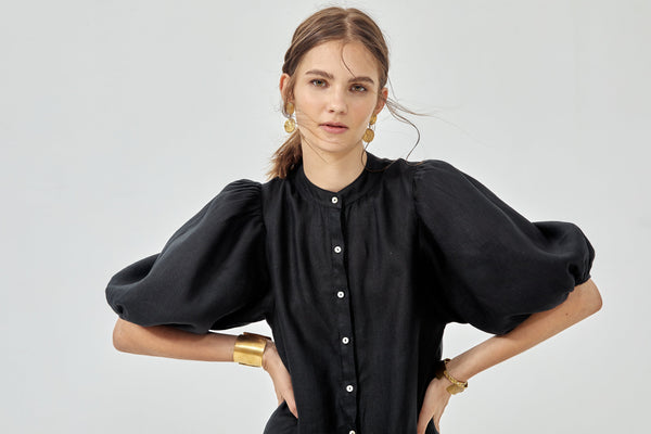 Bubble Linen Dress - Black