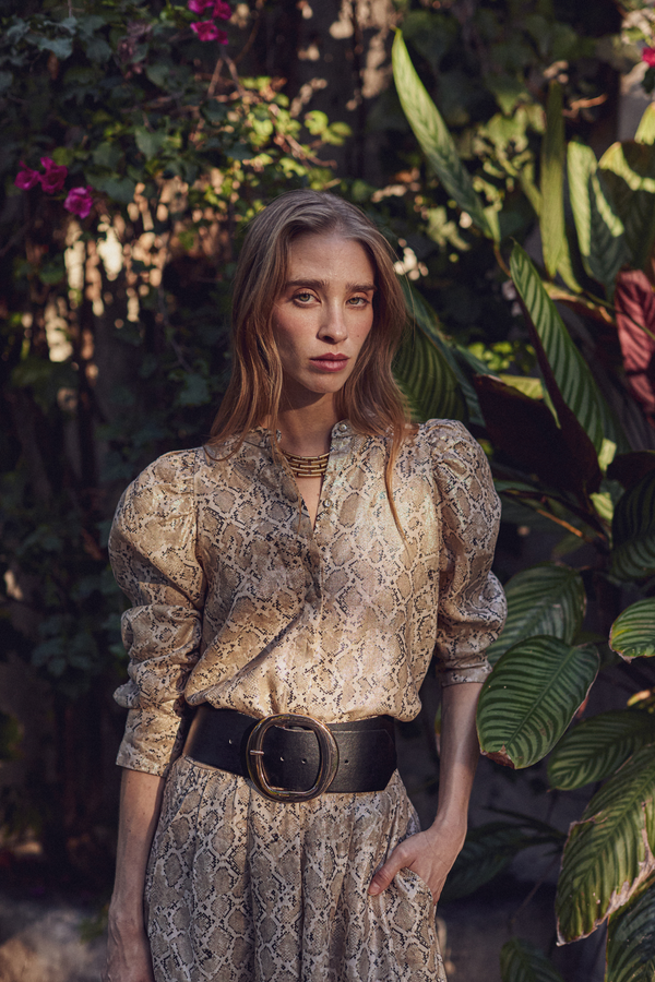Lilium Metallic Linen Shirt - Snake Print