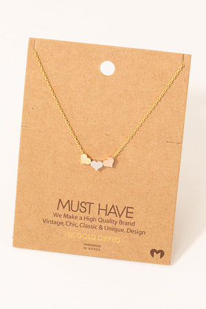 Three Tone Dainty Hearts Necklace