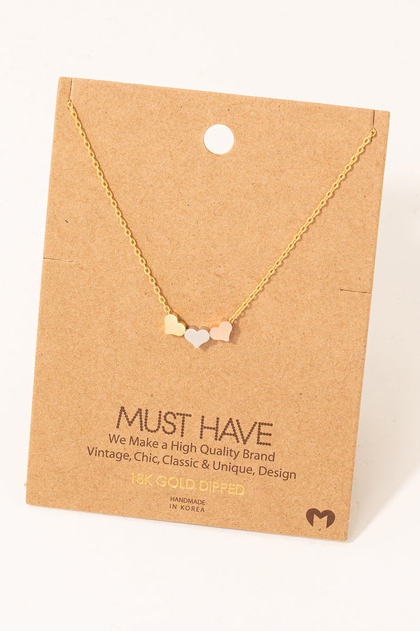 Three Tone Dainty Hearts Necklace