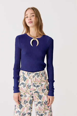 Vail Lurex Knitted Top - Navy