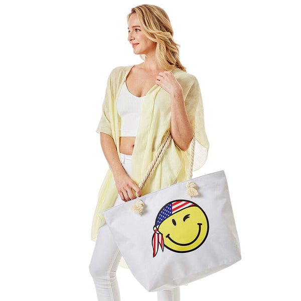 Smile Face With USA Bandana Print Beach Tote Bag