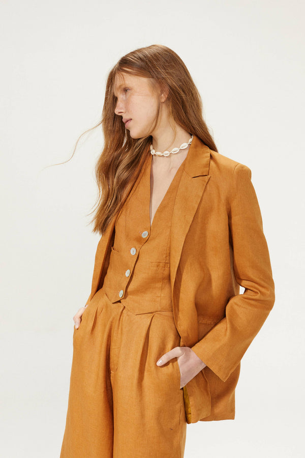 Milano Linen Blazer - Caramel
