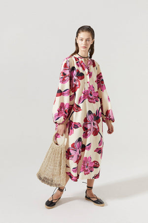 Sake Linen-Tencel Dress - Hibiscus