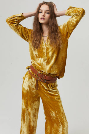 New Luna Silk Velvet Pants - Mustard