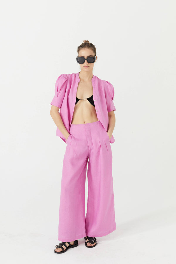 Culotte Linen Pants - Petunia Pink