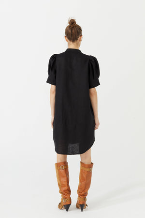 Athina Short Linen Dress - Black