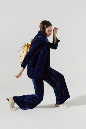 New Luna Silk  Velvet Pants - Navy Blue